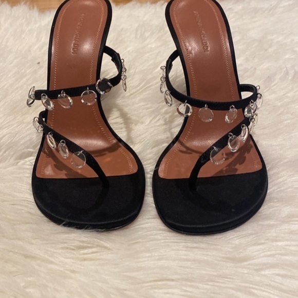 New Amina Muaddi Tina Satin Crystal Charm sandals size 37.5EU - Picture 8 of 14